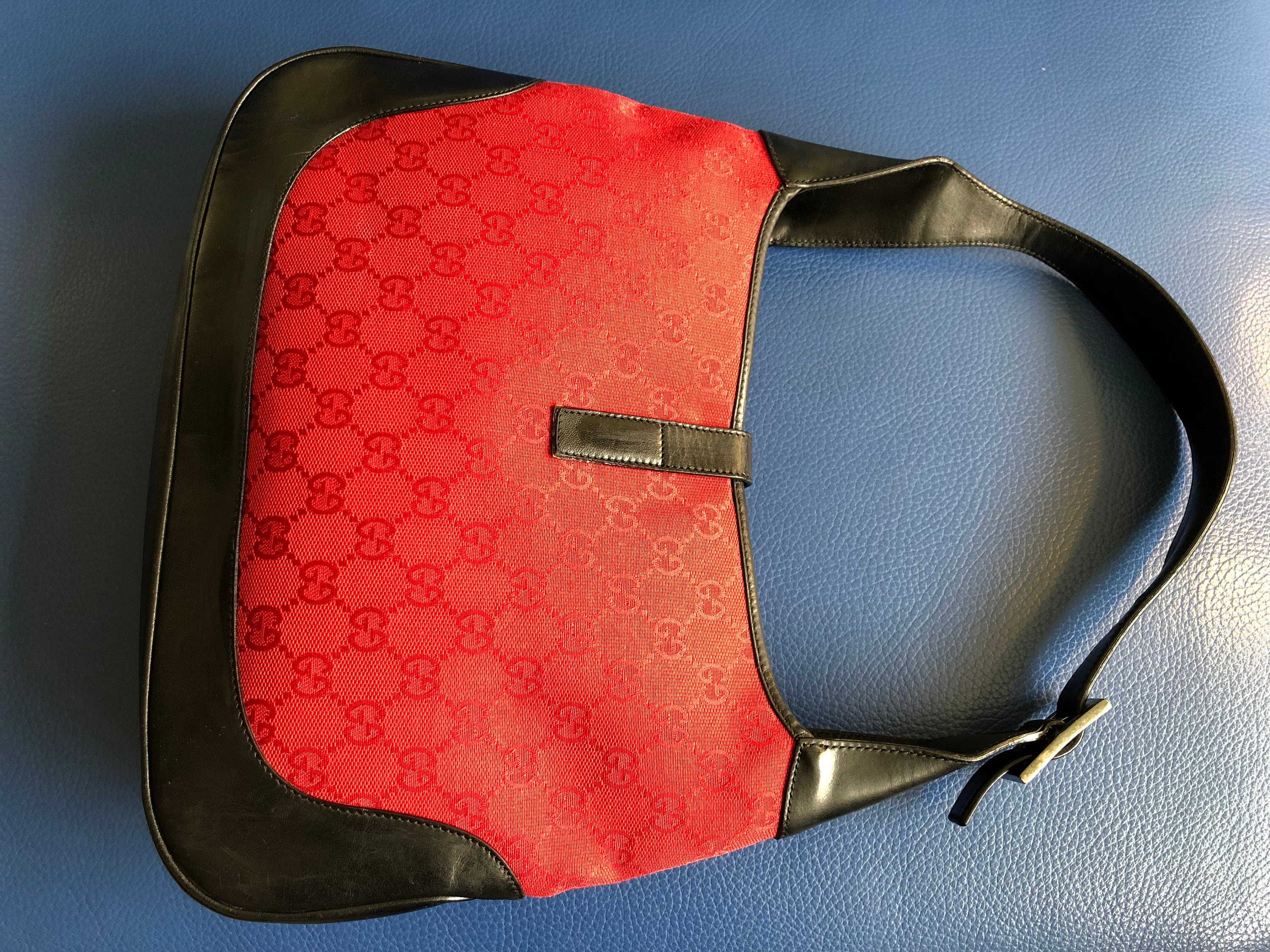 Gucci, Bags, Gucci Jackie O Web Gg Monogram Red Black Rare