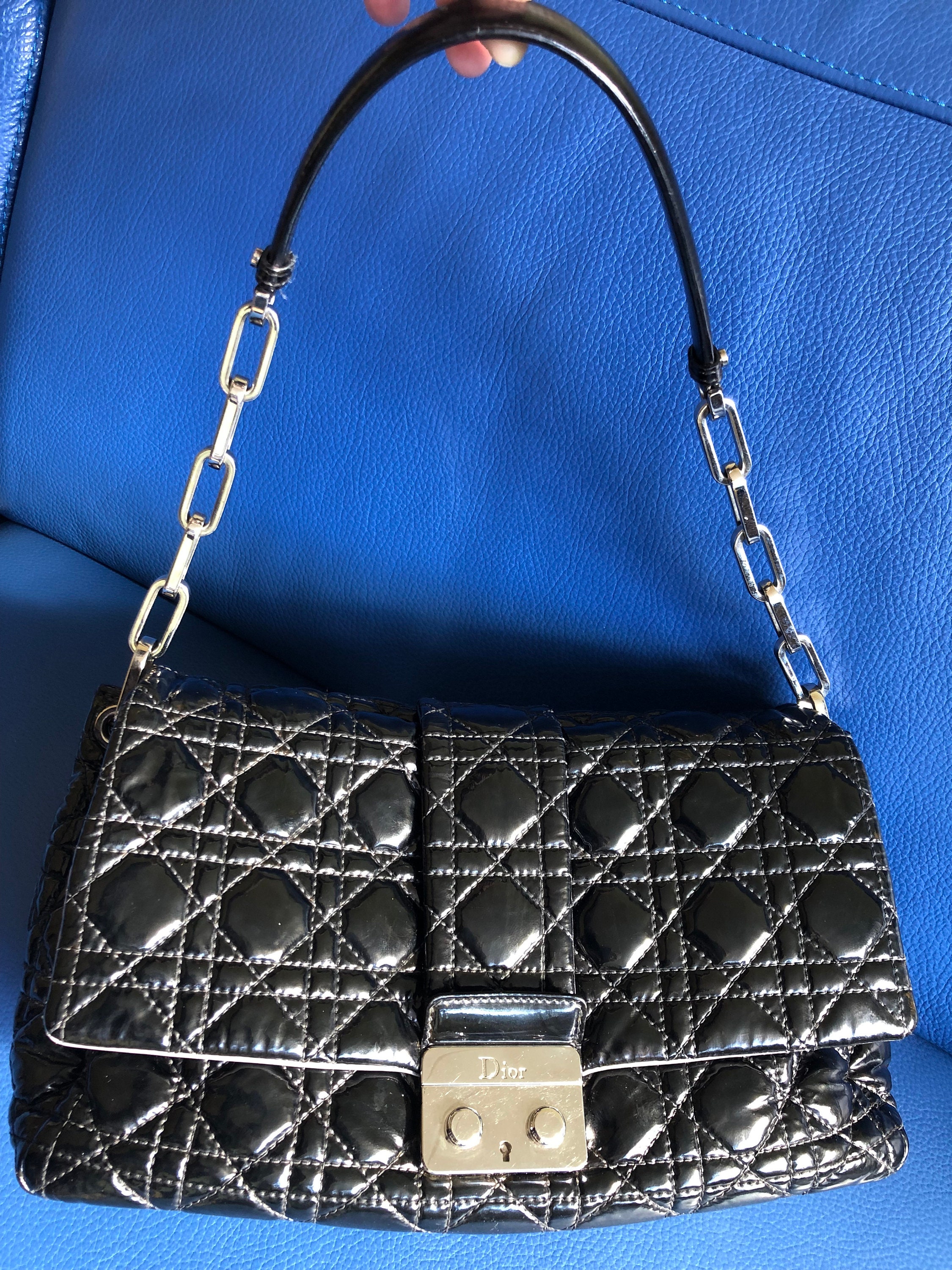 Christian Dior Cannage New Lock Flap Leather Shoulder Bag Black