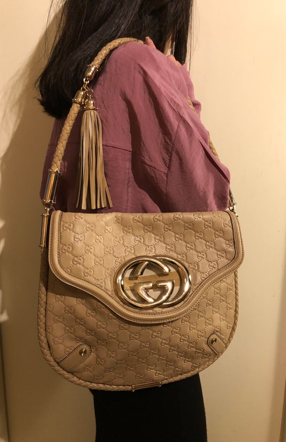 Gucci Britt Tassel Bag Leather in Beige Etsy