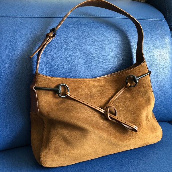 Gucci Horsebit Shoulder Bag / Handbag in suede leather