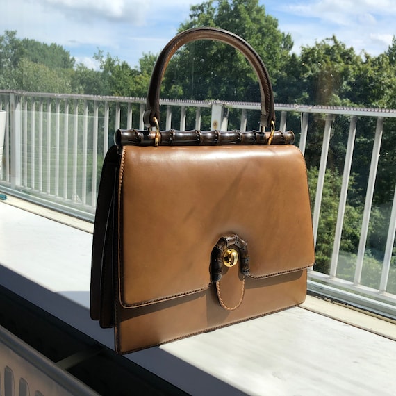 Vintage GUCCI Iconic Bamboo Bag - 1950's Authenticated Tan Brown