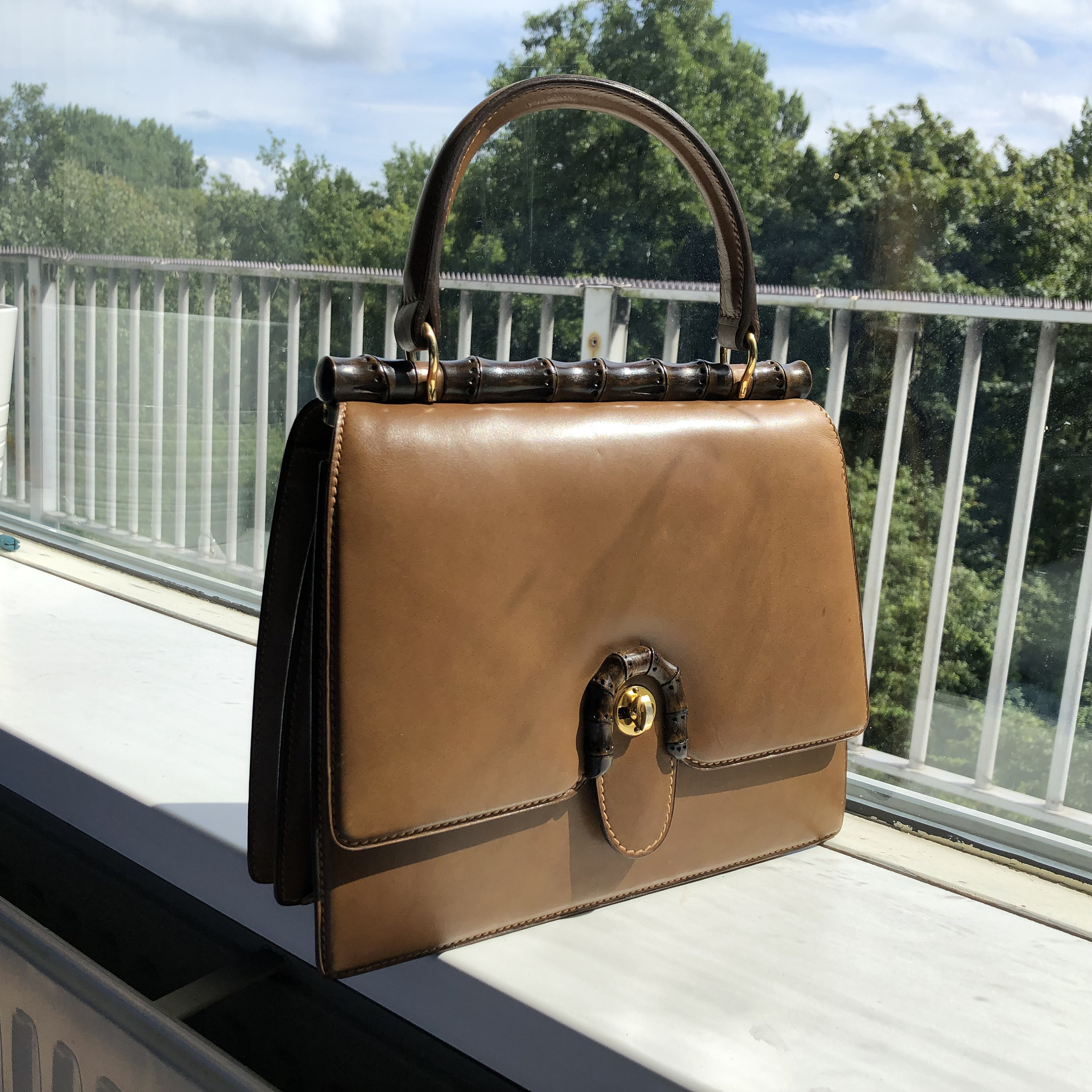 Vintage Gucci Handbag in Brown Leather 1950s -  Israel