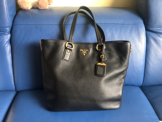 PRADA Double Handle Saffiano Leather Tote Shoulder Bag Black