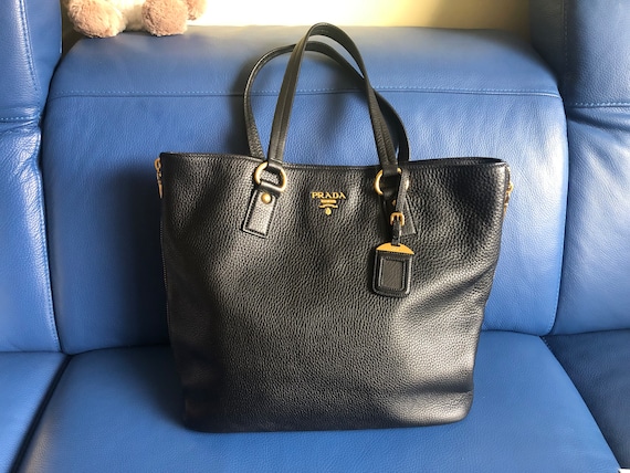 PRADA Double Handle Saffiano Leather Tote Shoulder Bag Black