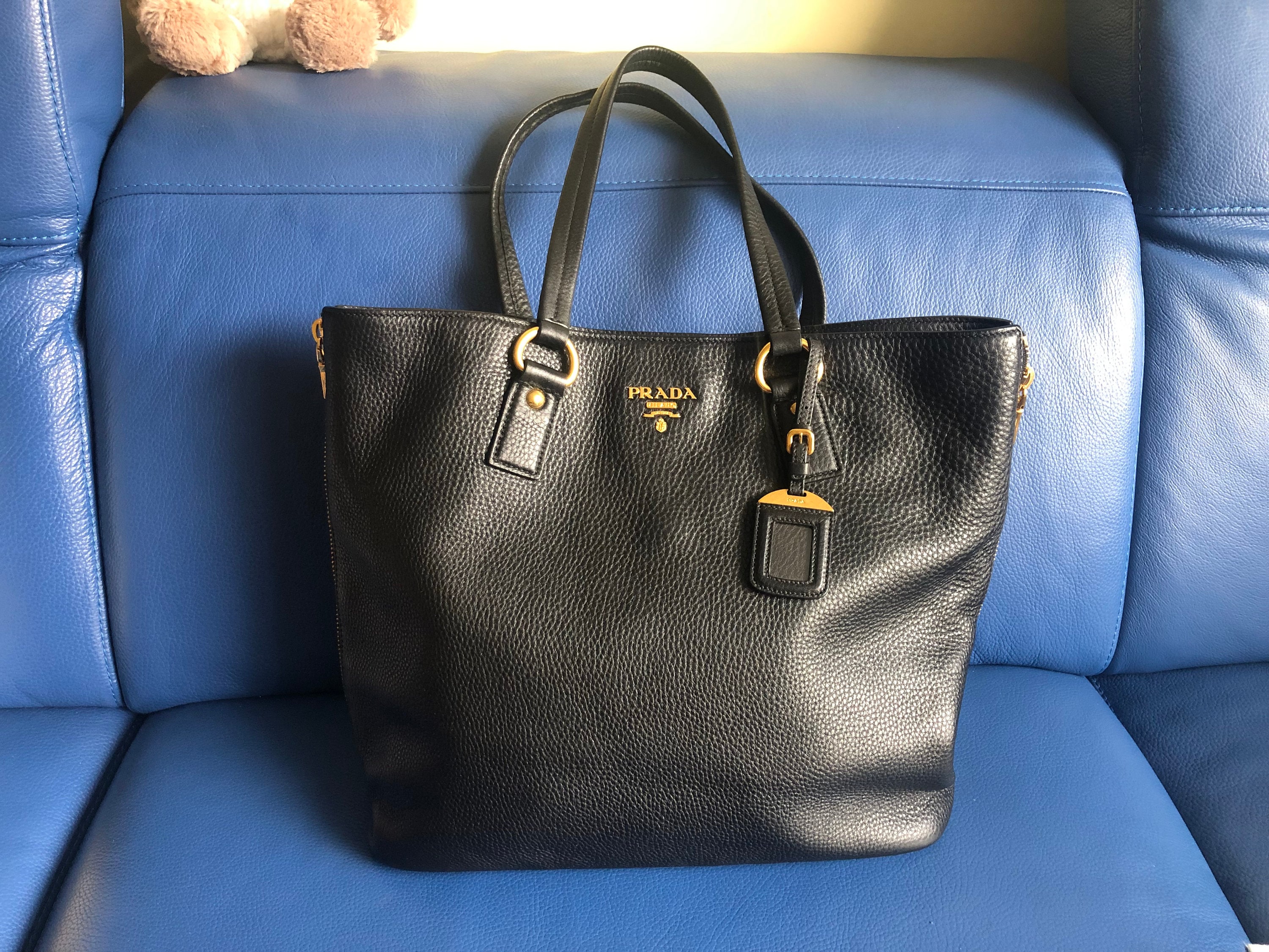 PRADA Saffiano Leather Tote Shoulder Bag Blue - Buy Now