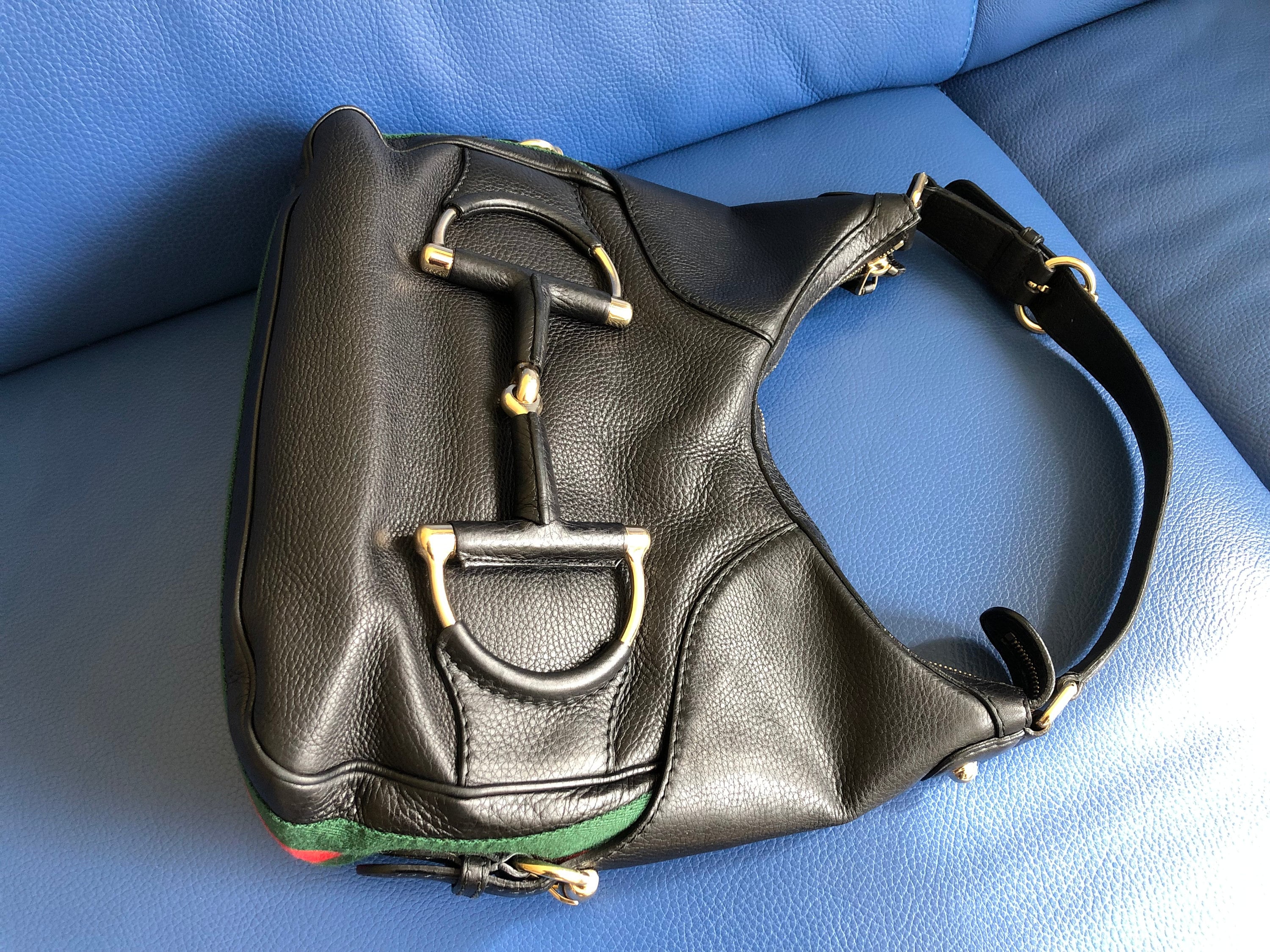 Gucci Black Pebbled Leather Large Heritage Horsebit Hobo Bag - Yoogi's  Closet