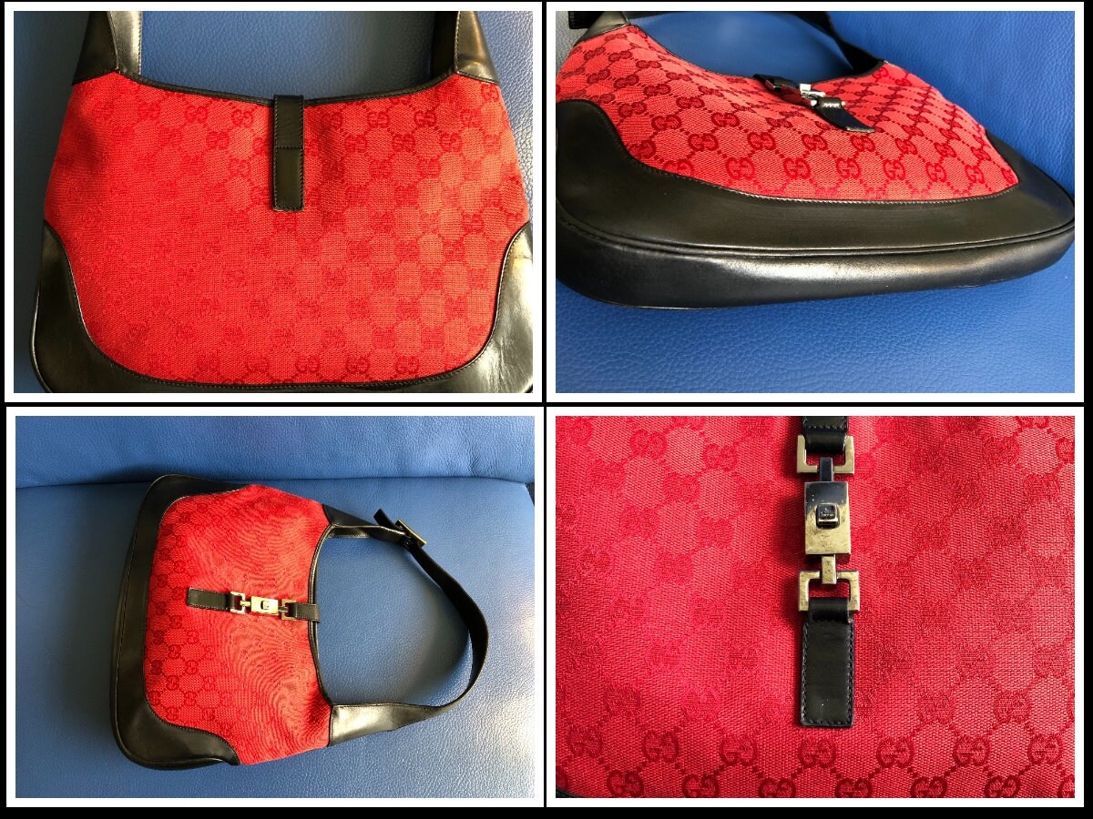 Gucci, Bags, Gucci Jackie O Web Gg Monogram Red Black Rare