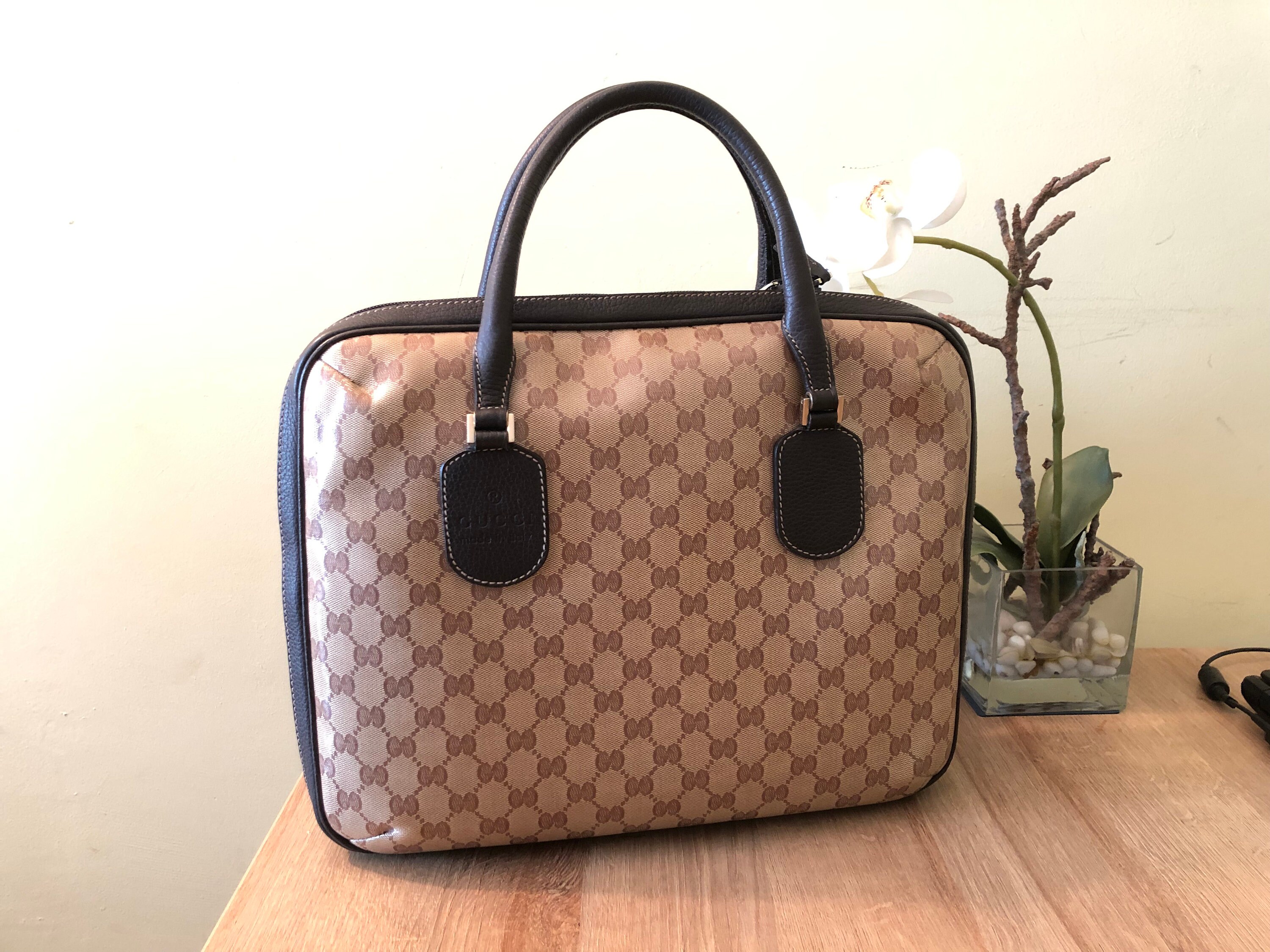 Gucci Leather Crystal Canvas Briefcase Laptop Bag Etsy UK