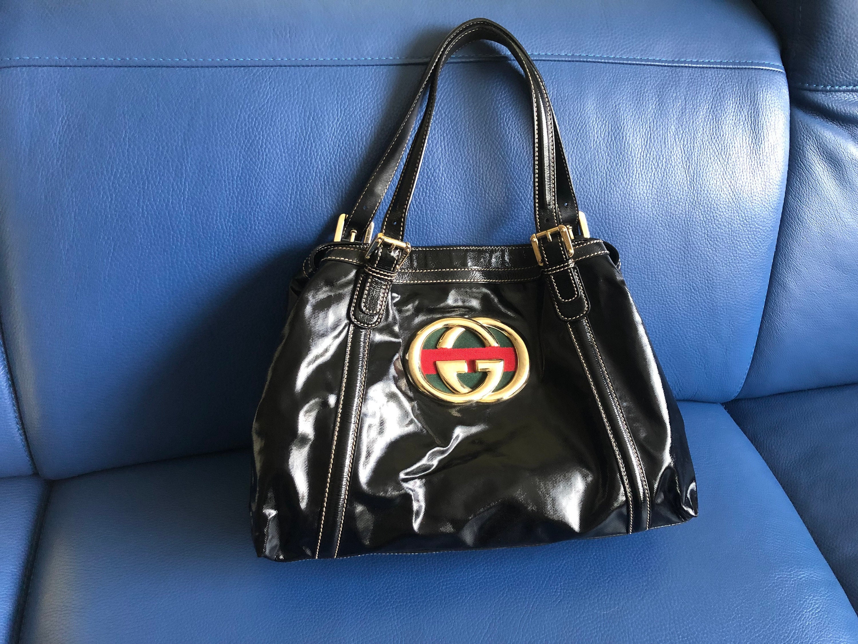 Gucci Black Dialux Britt Medium Boston Bag - Yoogi's Closet