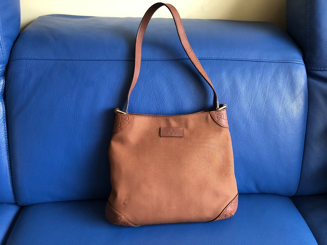 Gucci Brown Leather Monogram Shoulder Bag Etsy