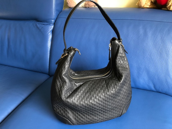 Gucci Guccissima GG Black Leather Hobo / Shoulder Bag 