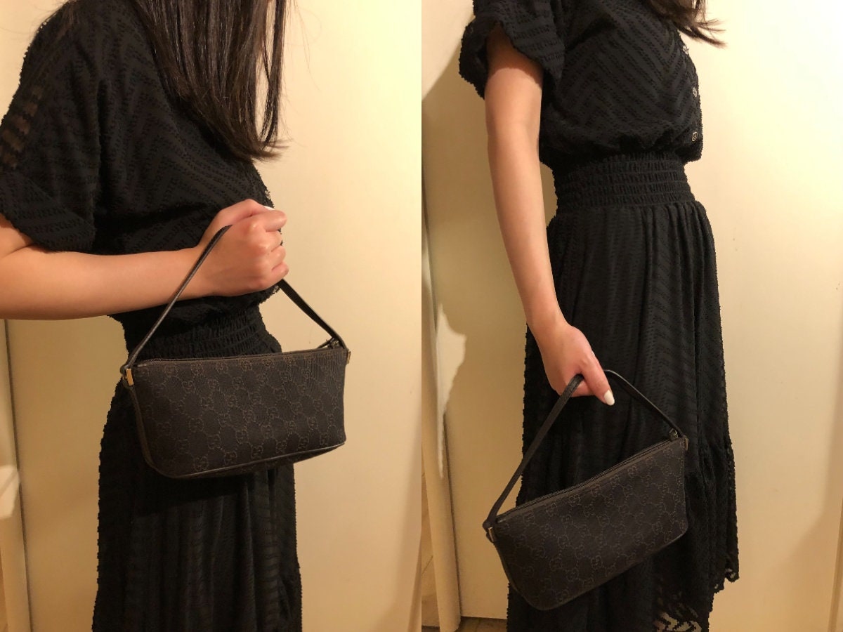 Vintage Gucci Black GG Canvas and Leather Boat Pochette Bag –