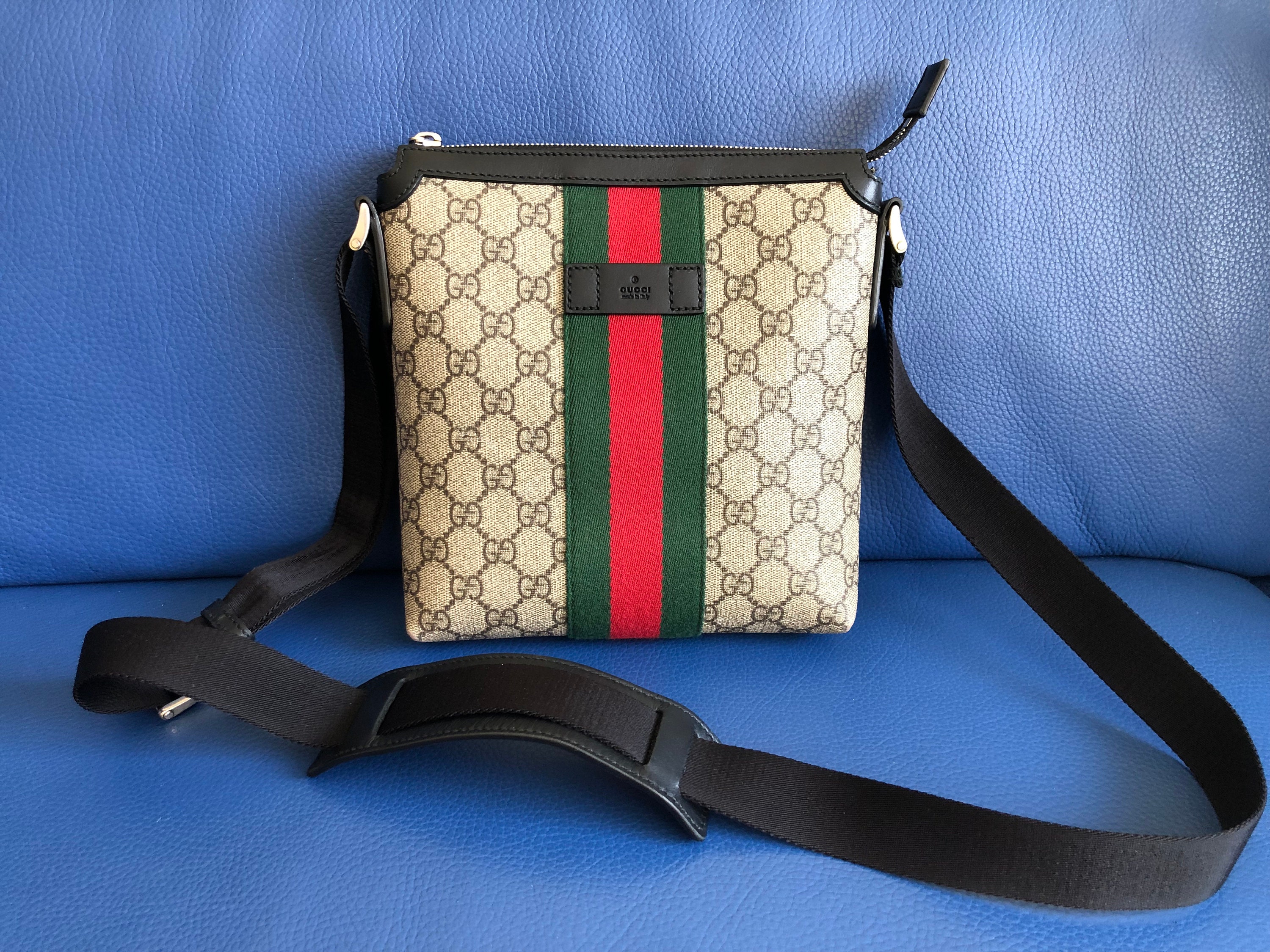 Authentic Gucci Vintage Brown GG Canvas with Web Stripes Strap