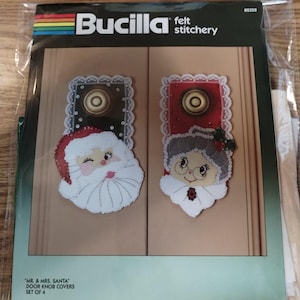 Kit completo de fundas de fieltro para pomos de puerta con la imagen de Papá Noel y Mamá Noel, Navidad