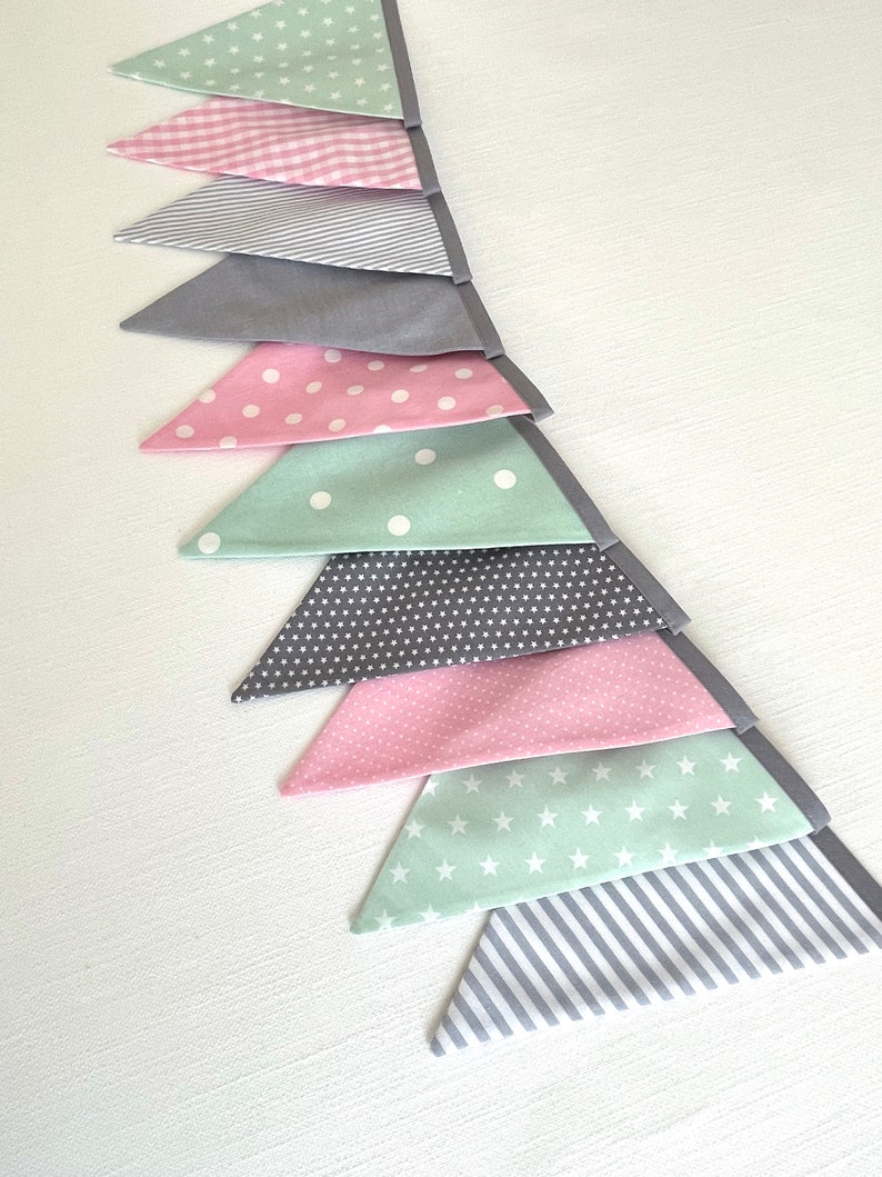 Pennant garland Grey / Pink / Mint 10 pennants image 7