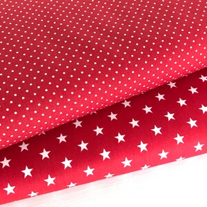 Stoffpaket Sterne, Punkte & uni grau / rot Bild 6