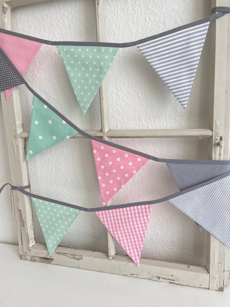 Pennant garland Grey / Pink / Mint 10 pennants image 9