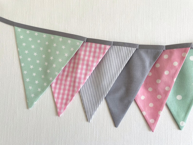 Pennant garland Grey / Pink / Mint 10 pennants image 3