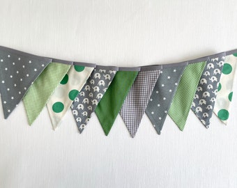 Pennant garland "Elephants gray / green" 10 pennants