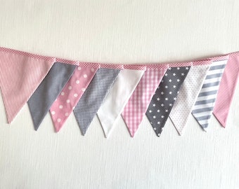 Pennant garland "Gray / Pink" 10 pennants