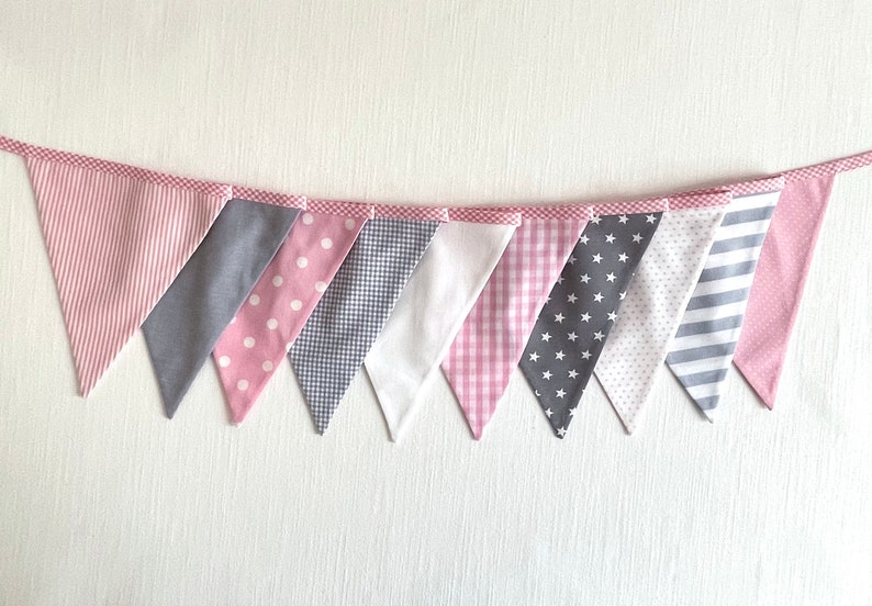 Pennant garland Gray / Pink 10 pennants image 1