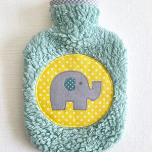 Kleine Wärmflasche Elefant aus Baumwollteddy mint / gelb 0,8 L Bild 1