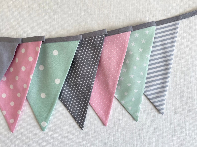 Pennant garland Grey / Pink / Mint 10 pennants image 2