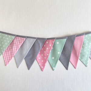 Pennant garland Grey / Pink / Mint 10 pennants image 1