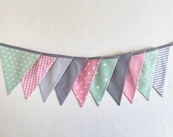 Pennant garland "Grey / Pink / Mint" 10 pennants