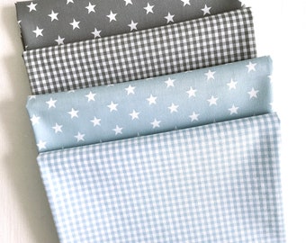 Fabric package "Stars & Plaid" grey / light blue