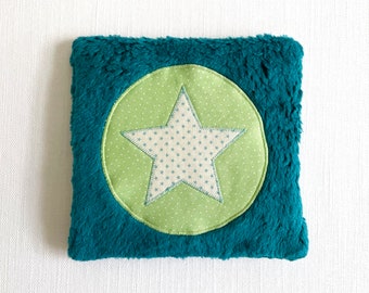 Cherry stone pillow "Stern" made of cotton plush, petrol with light green