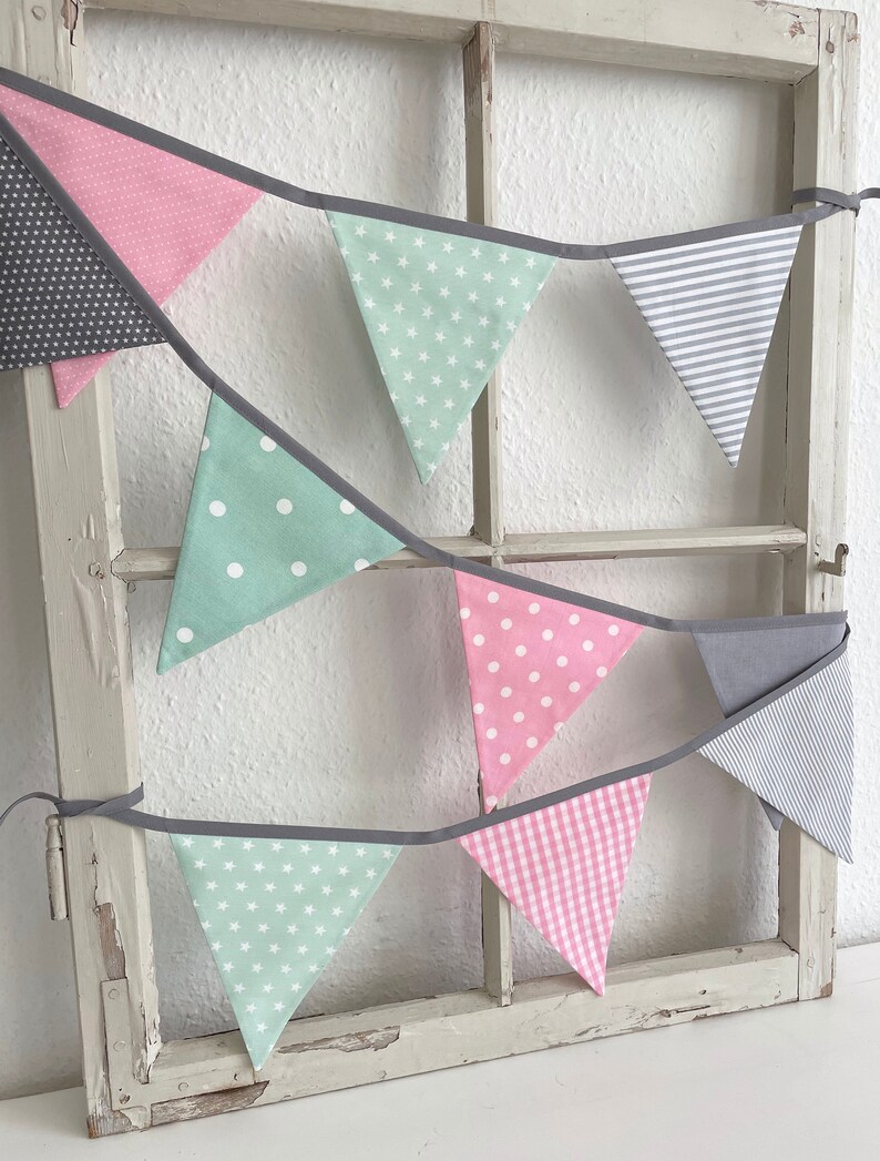 Pennant garland Grey / Pink / Mint 10 pennants image 5