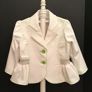 Girls Stretch Denim Jacket Size 4 Smocked with Lime, Red and Blue Smocking READY TO SHIP
