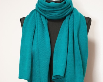 Turquoise merino wool scarf Women's scarf Merino wool wrap Blue scarf for woman Bright blue scarf shawl Woman accessory Long soft scarf