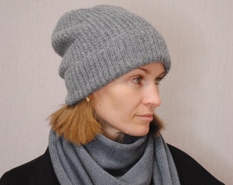 Gray alpaca hat unisex, Winter hat, Knitted hat alpaca gray, Knit alpaca hat for women, Beanie gray hat, Unisex hat, Gift for her, Warm hat