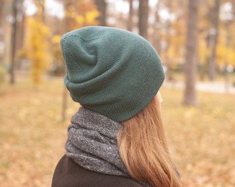 Sage green woman hat, Beanie hat for women, Wool beanie hat, Double layer beanie hat for women, Merino wool beanie green, Spring hat girl