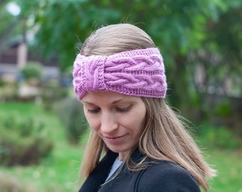 Pink headband for women, Knit wool turban, Accessories headbands, Women headband, Knit headwrap, Girl wool headband, Knitted ear warmer