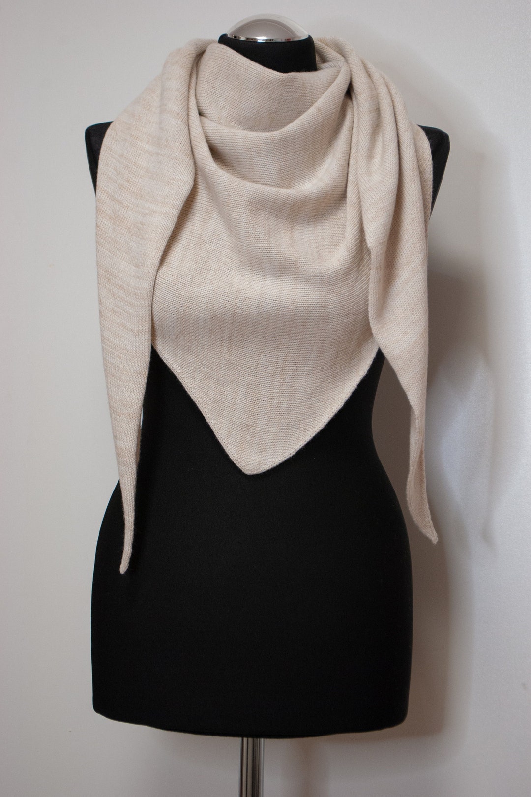 Beige Melange Scarf Hand Knitted Neck Warmer Beige Scarf Woman Triangle