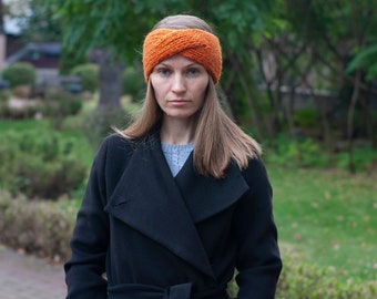 Orange knit headband Knit turban Accessory headband Women headband Girls winter headband Knitted ear warmer Christmas gift