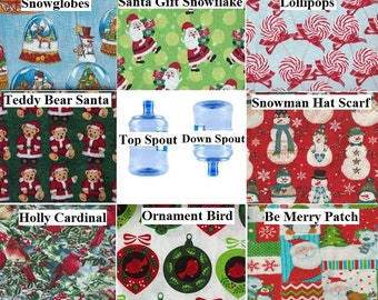 HOLIDAY 3 or 5 Gallon Holiday Winter Fabric Water Bottle Cover CHOOSE Top or Down Spout, Santa Snowglobe Lollipops
