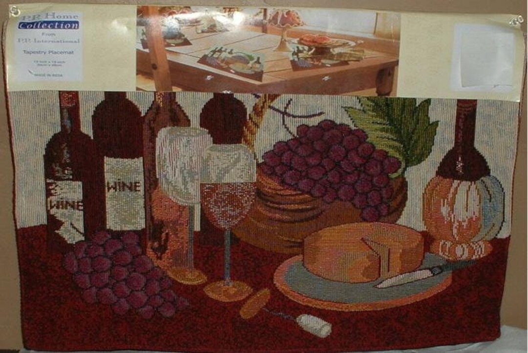 Tapestry Placemats Wine Bottle Grapes Wine Glasses Plates Etsy
