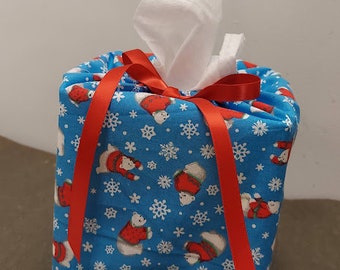 Fabric Cover Square Tissue Box Bear Holiday Snowflake Quatrefoil Egg