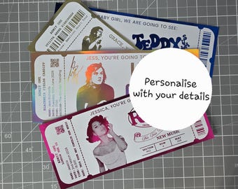 Personalised Foil souvenir concert ticket gift surprise voucher memorabilia keepsake