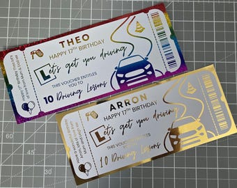 Personalised Driving Lessons Foil souvenir ticket gift surprise voucher memorabilia keepsake Birthday Surprise
