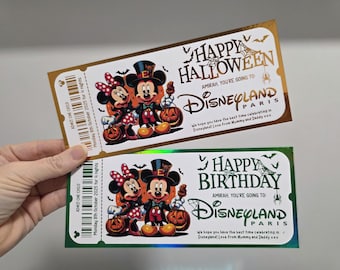 Personalised Foil souvenir halloween disneyland paris ticket gift surprise voucher memorabilia keepsake Happy Birthday optional Keyring