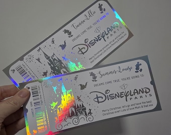 Personalised Foil souvenir Disneyland Paris Disneyland Disneyworld ticket gift surprise reveal voucher memorabilia keepsake optionl keyring