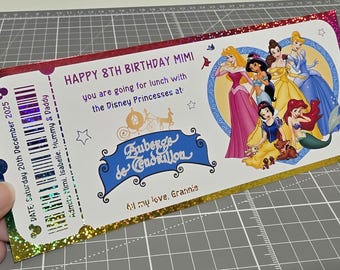Personalised Disneyland Paris Breakfast, Lunch with Princesses Foil surprise ticket, souvenir keepsake voucher memorabilia keepsake
