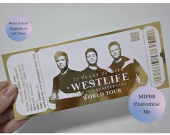 Personalised Foil souvenir concert ticket gift surprise voucher memorabilia keepsake Westlife 2026 world tour