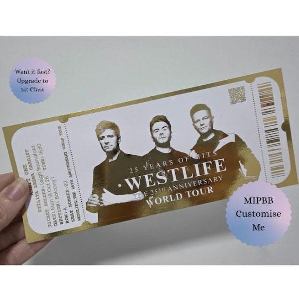Billet de concert souvenir personnalisé en aluminium, cadeau surprise, cadeau souvenir, tournée mondiale Westlife 2026