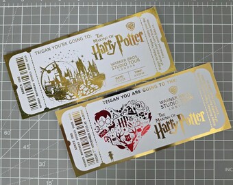 Personalised Foil souvenir Harry Potter world or the making of studio tour ticket gift surprise voucher memorabilia keepsake invitation
